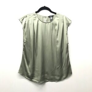 EXPRESS Womens Satin Top Size L Sleeveless Pleated Keyhole Button Sage Green